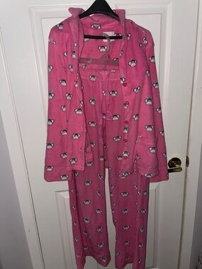 La Senza Pink Fleece Pajama Set with monkey Print